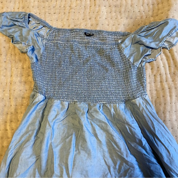 Torrid Blue Chambray Off-Shoulder Smocked Skater Dress - Picture 5 of 7